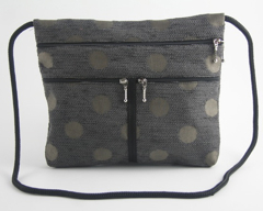 T14 Ipad Bag in 454 Grey Chenille Polka Dot Fabric